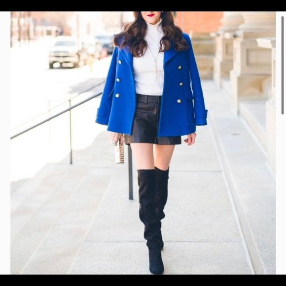 J. Crew Stadium Cloth Majesty Royal Blue Wool Pea Coat Nello Gori Size 10